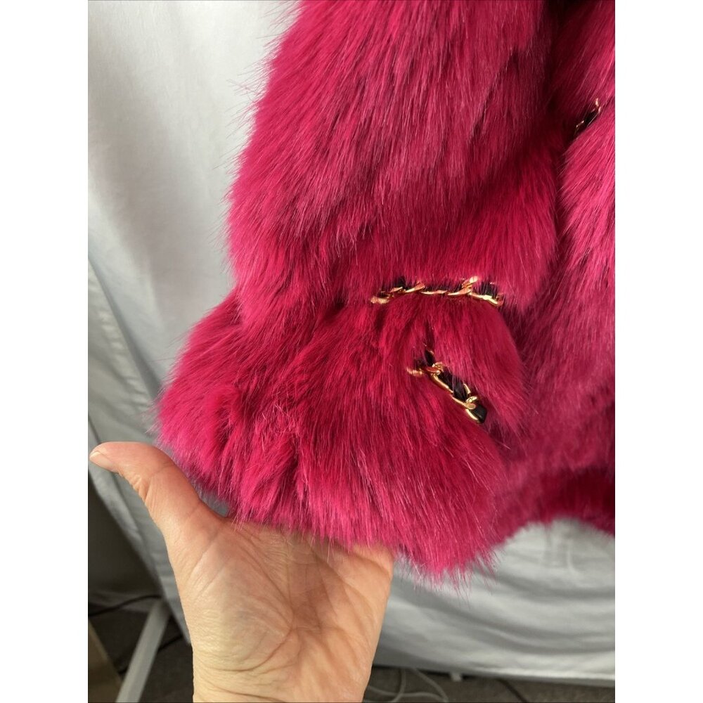 H&M x Moschino Jeremy Scott 2018 Pink Faux Fur Chain Coat XS Sold Out Collab Y2K - Picture 6 of 16